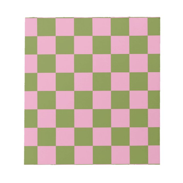 Rosa Grün kariertes Gingham-Muster Notizblock (Vorderseite)