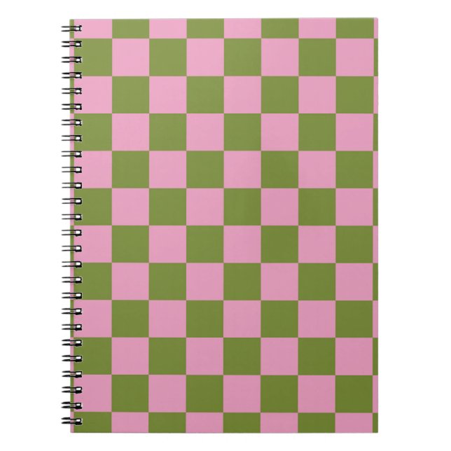 Rosa Grün kariertes Gingham-Muster Notizblock (Vorderseite)