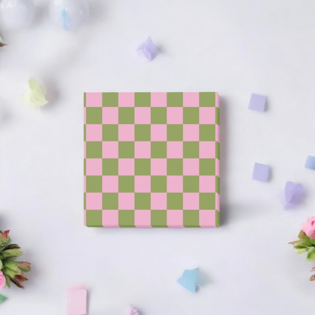 Rosa Grün kariertes Gingham-Muster Post-it Klebezettel (Von Creator hochgeladen)
