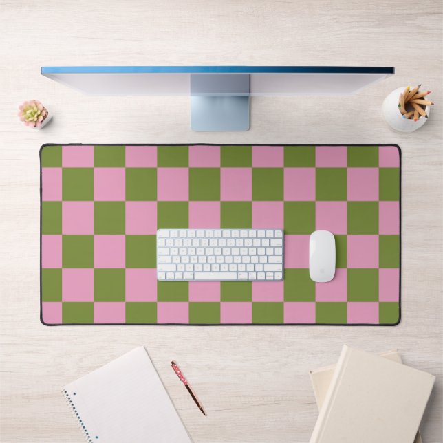 Rosa Grün kariertes Gingham-Muster Schreibtischunterlage (Büro 1)