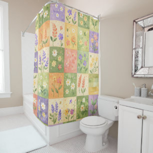 Rosa Grün Lila Pastell Quilt Patchwork Floral Duschvorhang