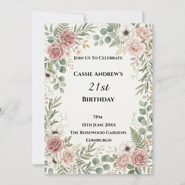 Rosa Grün Meile Geburtstag Einladung (Vorderseite)