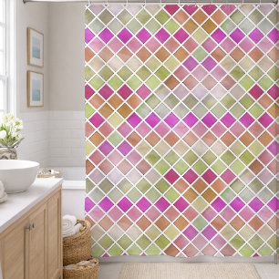 Rosa Grün Orange Mosaik Design Duschvorhang