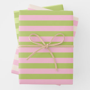 Rosa & Grün Retro minimalist gestreift Geschenkpapier Set