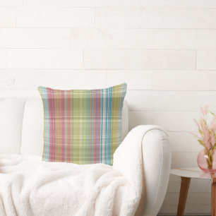 Rosa, grün und blau Kariert Kissen