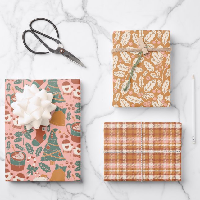 Rosa, grün und orange Urlaub Geschenkpapier Set (Vorderseite)