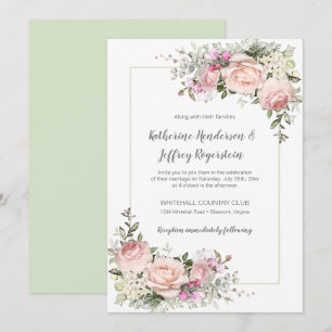 Rosa Grün Wasserfarben Florale Hochzeit Einladung