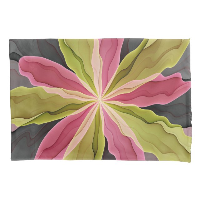 Rosa grüne Anthrazit Fantasy Blume Fraktal Art Kissenbezug (Vorderseite)