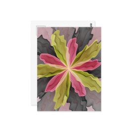 Rosa grüne Anthrazit Fantasy Blume Fraktal Art Postkarte