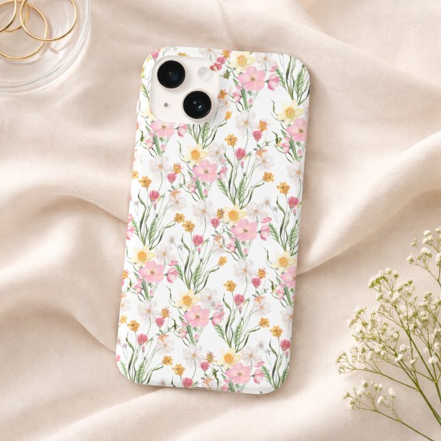 Rosa Grüne Aquarell-Wildblume Case-Mate iPhone Hülle (Pink Green Wildflower Watercolor Floral Phone Case)