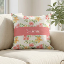 Rosa grüne Aquarell-Wildblumen-Monogramm-Name