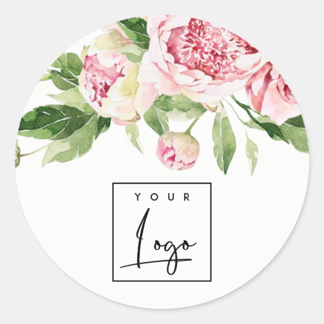 Rosa grüne Aquarellfarben - Blumenfirma Runder Aufkleber (Vorderseite)