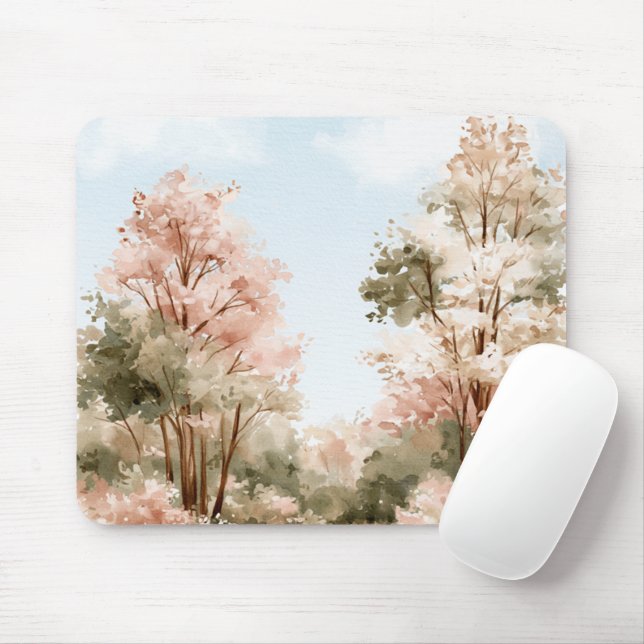 Rosa Grüne Bäume Blaue Himmel Mousepad (Mit Mouse)