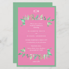 Rosa Grüne Blätter Haushalt Hochzeit Einladungen