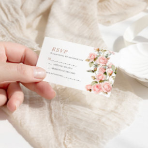 Rosa & Grüne Blätter Hochzeitskarte RSVP Begleitkarte