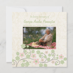 Rosa grüne Blume im Gedächtnis Foto Flachkarte Ankündigung