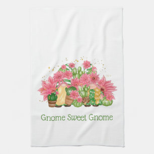 Rosa grüne Blumen-Gnome Gnom Süßer Gnom Geschirrtuch