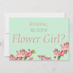Rosa Grüne Blumen Wird du mein Blumenmädchen sein Einladung