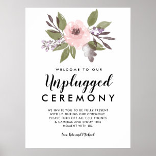 Rosa grüne Blütenblüte Unplugged Wedding Zeremony Poster