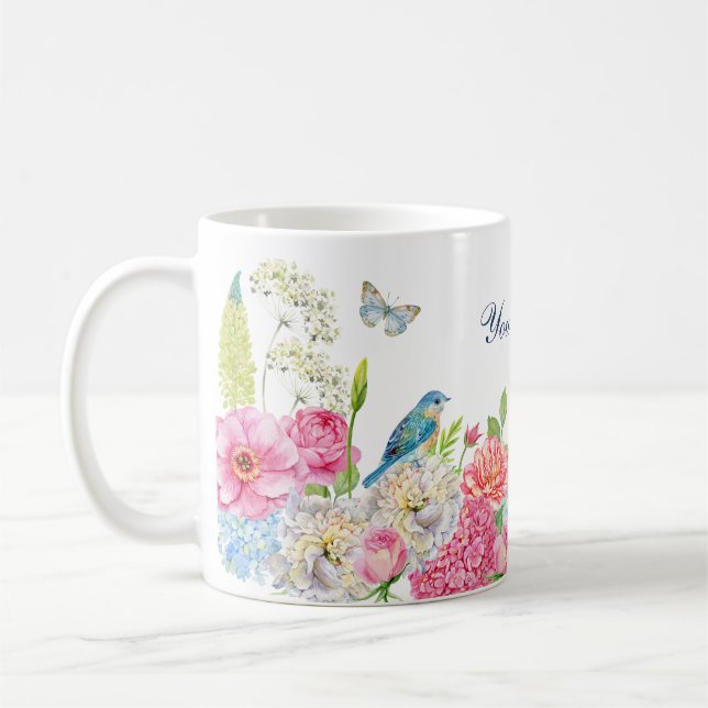 Rosa-grüne Blütenfeder Kaffeetasse (Links)
