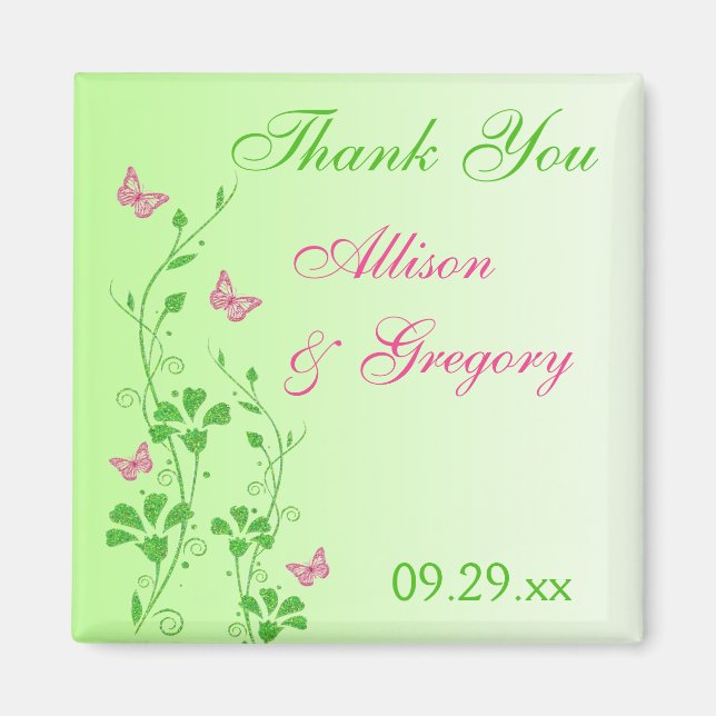 Rosa, grüne Blütenschmetterlinge, Gastgeschenk Hoc Magnet (Vorne)