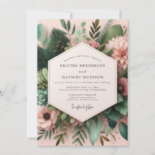 Rosa grüne botanische Hochzeit Einladung