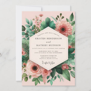 Rosa grüne botanische Zusammenstellung Hochzeit Einladung
