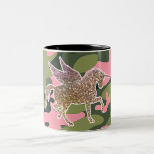 Rosa Grüne Camo Tarnung & Gold Glitzer Einhorn Zweifarbige Tasse