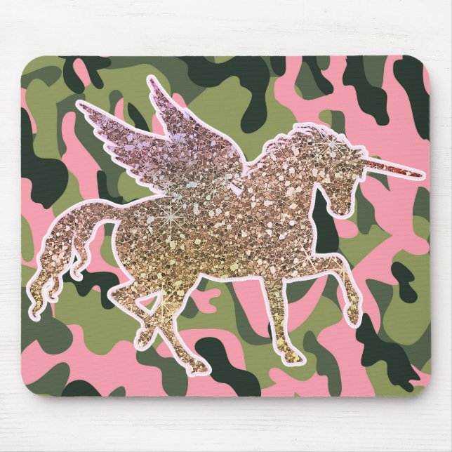 Rosa grüne Camouflage Camouflage & Gold Glitzer Ei Mousepad (Vorne)