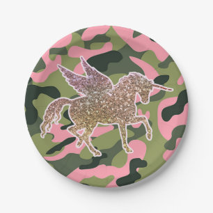Rosa grüne Camouflage Camouflage & Gold Glitzer Ei Pappteller