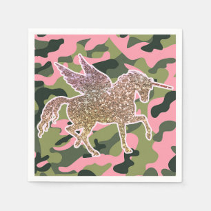 Rosa grüne Camouflage Camouflage & Gold Glitzer Ei Serviette
