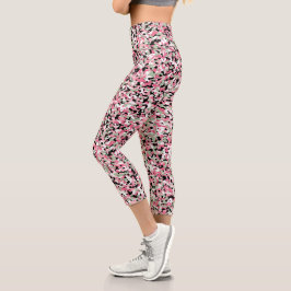 Rosa grüne Camouflage Hochwaiste Capri Leggings