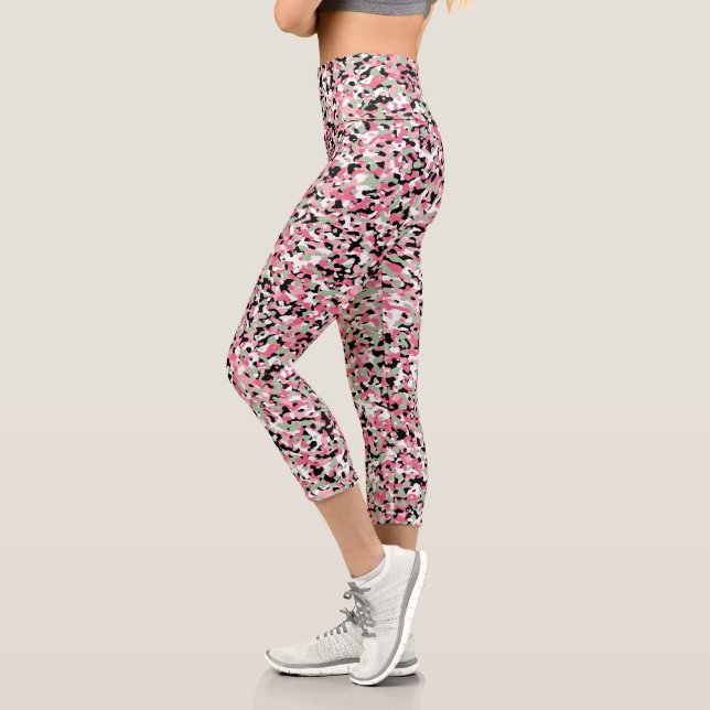 Rosa grüne Camouflage Hochwaiste Capri Leggings (Links)