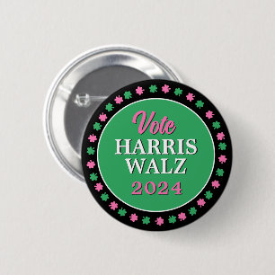 Rosa Grüne Clover 2024 Abstimmung Harris Walz Button