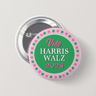Rosa Grüne Clover 2024 Abstimmung Harris Walz Button