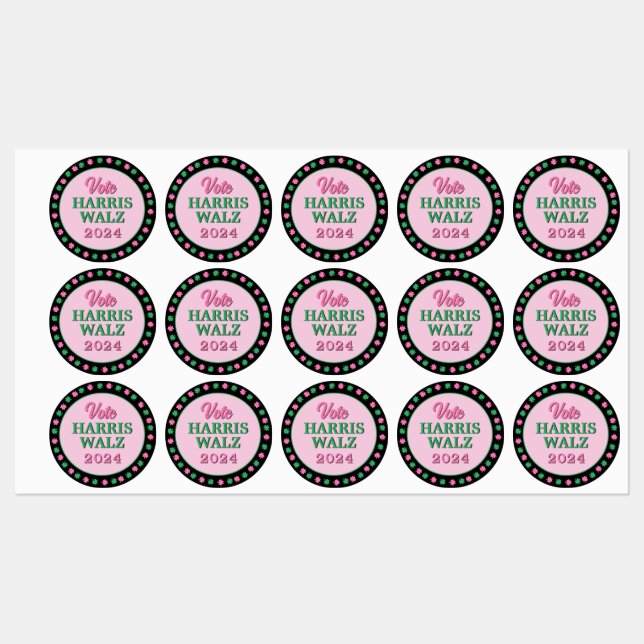 Rosa Grüne Clover 2024 Abstimmung Harris Walz Etiketten (Blatt)
