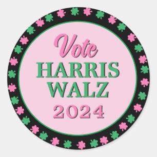 Rosa Grüne Clover 2024 Abstimmung Harris Walz Runder Aufkleber
