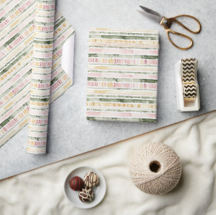 Rosa Grüne Creme Streifen Geburtstag Geschenkpapier