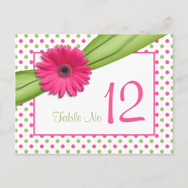 Rosa grüne Daisy Polka Dots Hochzeitskarte Postkarte (Vorderseite)