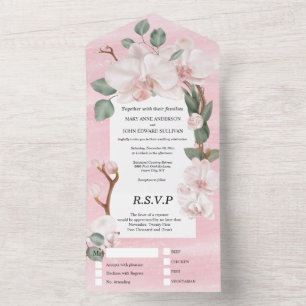 Rosa grüne Dschungelorchidee Aquarell Hochzeit All In One Einladung