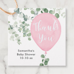 Rosa Grüne Eukalyptus-Ballon Babydusche Geschenkanhänger