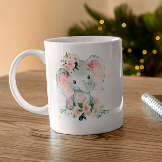 Rosa-grüne Flora-Elephant-Rahmen-Windeln Kaffeetasse (Von Creator hochgeladen)