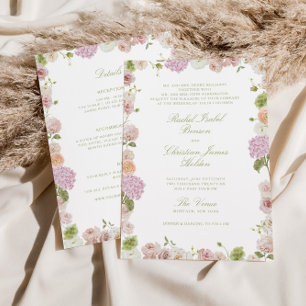 Rosa Grüne Florale Alles-in-einem-Hochzeit Einladung