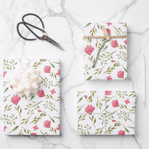 Rosa grüne florale Blumen feminine Geschenkpapier Set