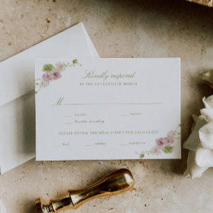 Rosa Grüne Florale Hochzeit RSVP Karte