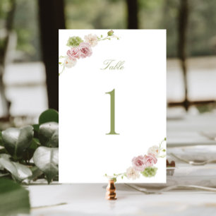 Rosa grüne florale Hochzeit Tischnummer