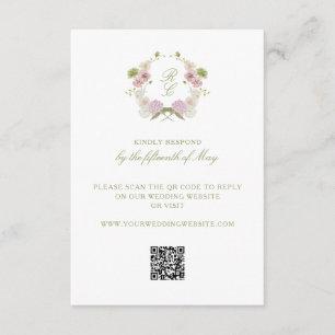 Rosa Grüne Florale Monogramm Wappen Hochzeit Begleitkarte