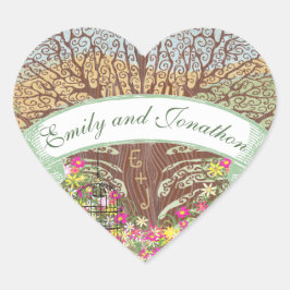 Rosa grüne gelbe Blumenbraun-Eichenbaumhochzeit Quadratischer Aufkleber