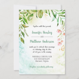 Rosa grüne Goldbotanicals Hochzeit Einladung