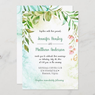 Rosa Grüne Goldbotanikale Hochzeit Einladung